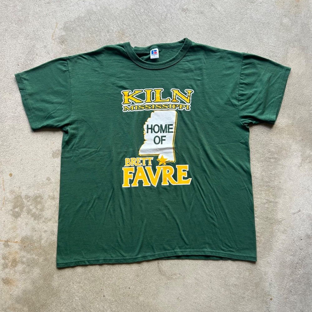 Vintage Kiln Mississippi Home Of Brett Favre Shirt Size XL Green 80s Packers NFL